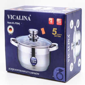 Кастрюля VICALINA  из нержавеющей стали 4,8л. 22см  VL-7014 (6шт)